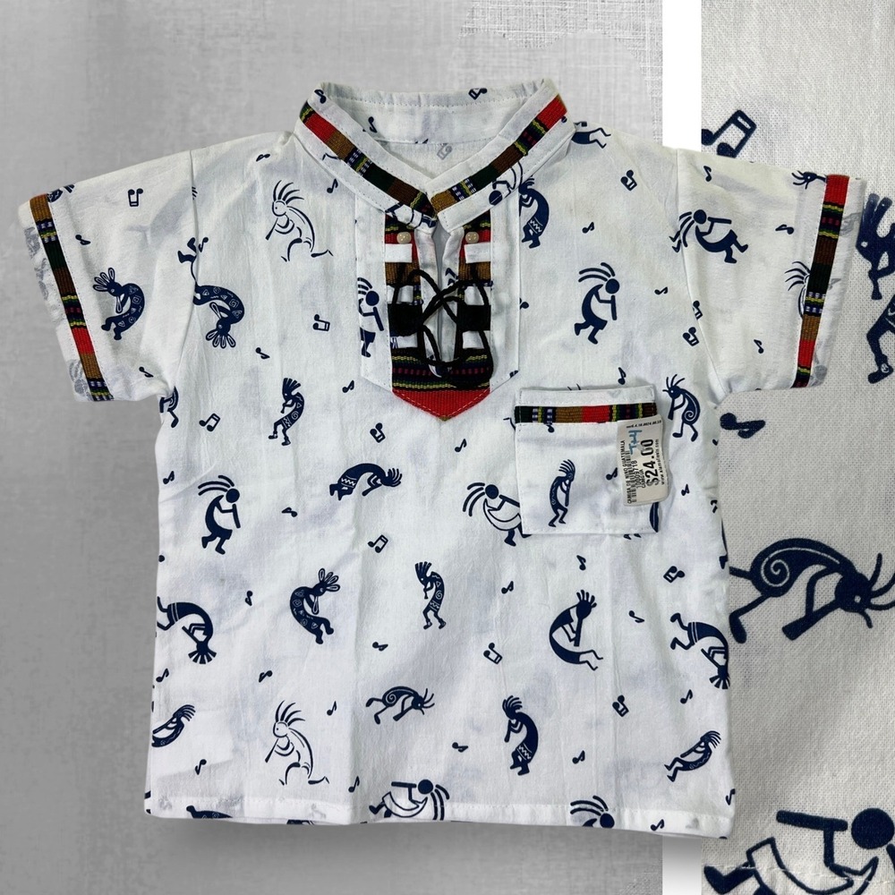 VTG Alamo Fiesta‎ Boy's 4T Kokopelli Shirt BNWT White Cotton Southwest Guatemala